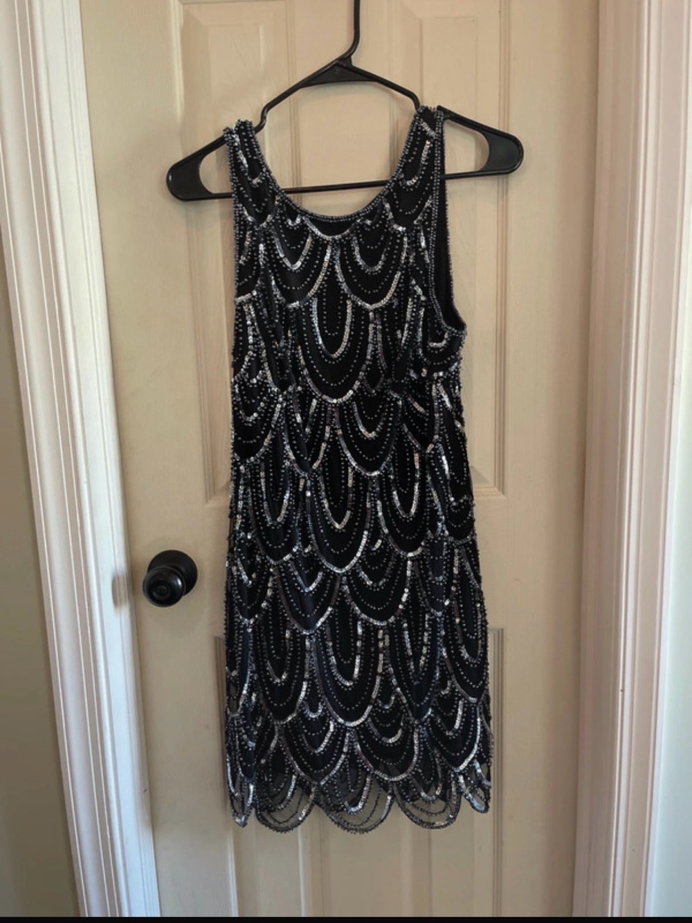 Adrianna Papell Black and Silver Beaded Mini Dress
